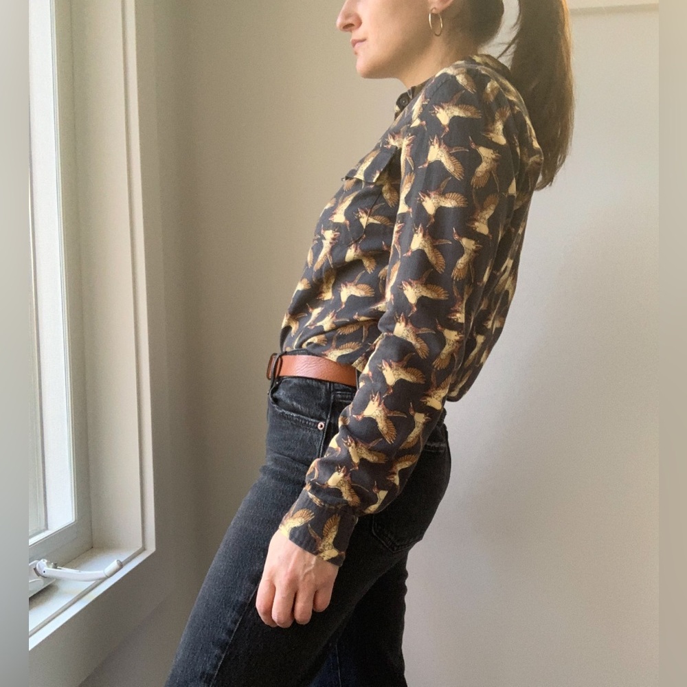 L.L. Bean Black Button-Down Shirt with Gold Bird Print - Picture 8 of 12